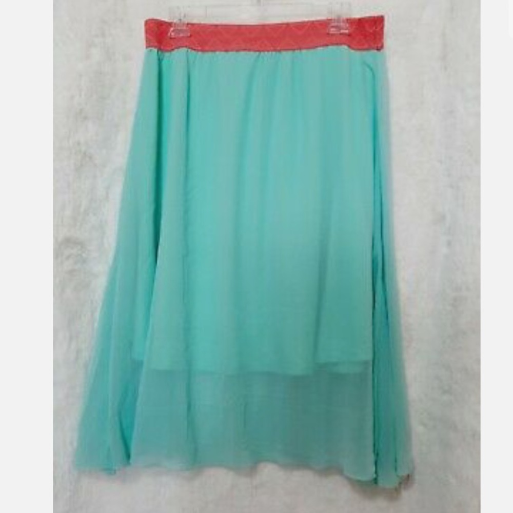 BNWT LuLaRoe Lola Skirt Womens Size L Mint Green With Pink Waistband A-Line